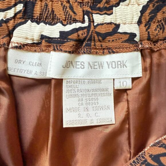 Jones New York Vintage Floral Skirt Brown & Cream Rayon Blend Size 10 - Picture 6 of 6